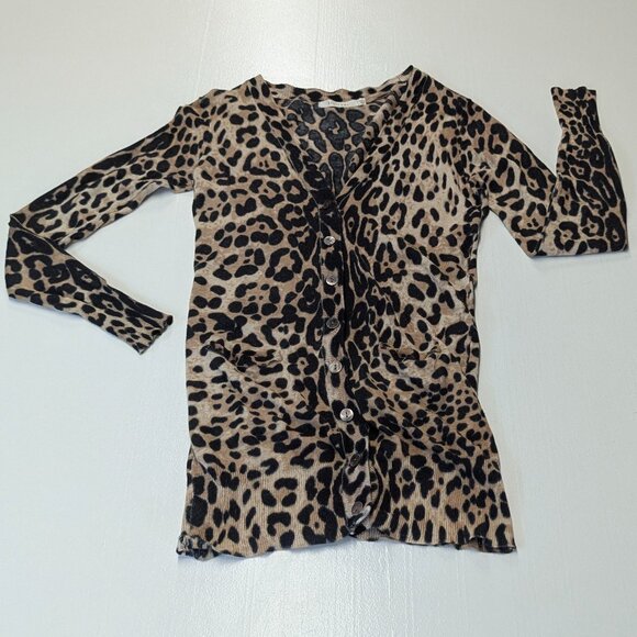 Ellison Size Small Cotton/Linen Blend Leopard Print V-Neck Cardigan - Picture 1 of 12